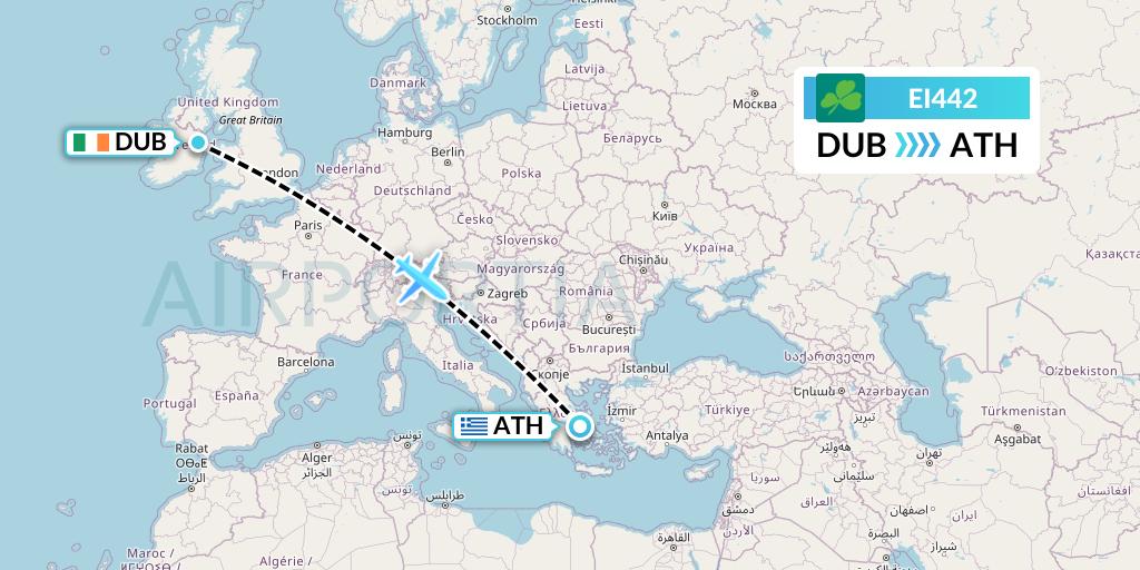 EI442 Aer Lingus Flight Map: Dublin to Athens