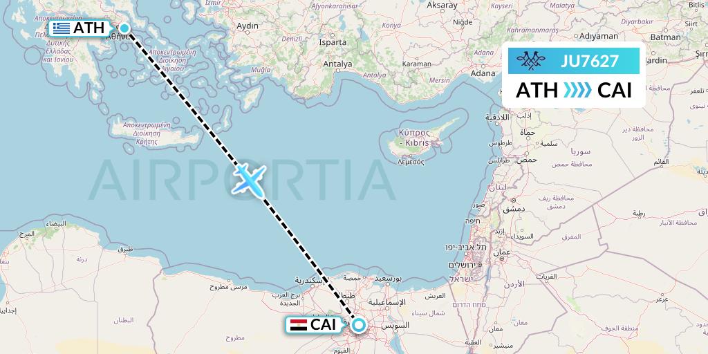 JU7627 AirSERBIA Flight Map: Athens to Cairo