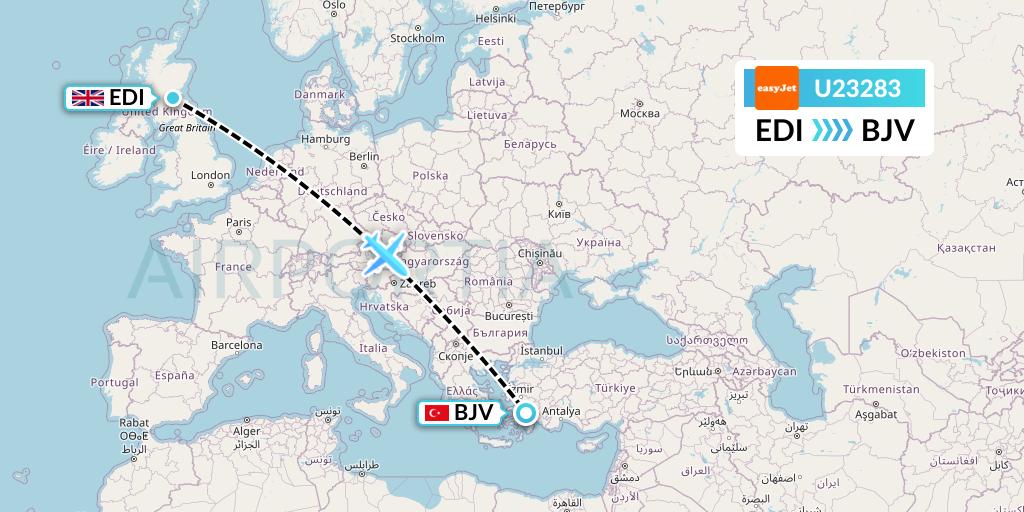 U23283 EasyJet Flight Map: Edinburgh to Bodrum