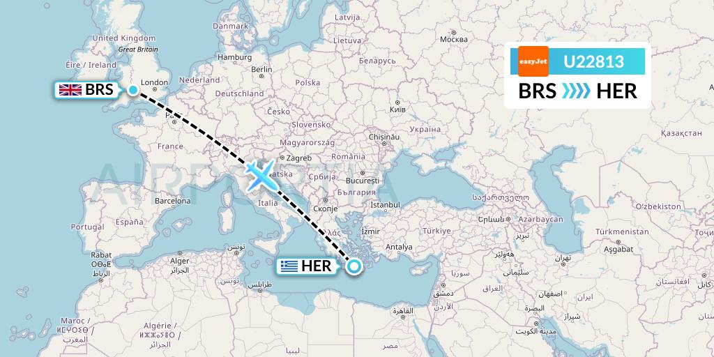 U22813 EasyJet Flight Map: Bristol to Heraklion