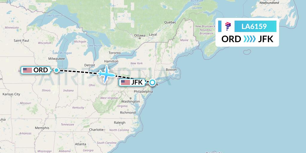 LA6159 LAN Airlines Flight Map: Chicago to New York