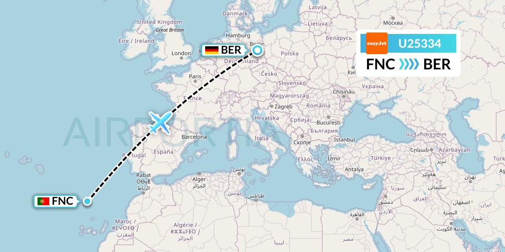 U25334 EasyJet Flight Map: Funchal to Berlin