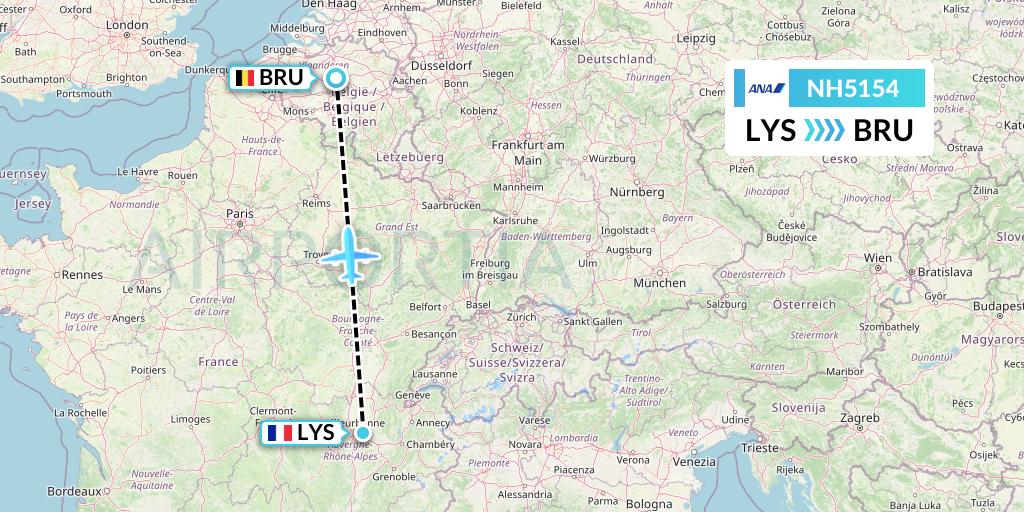 NH5154 All Nippon Airways Flight Map: Lyon to Brussels