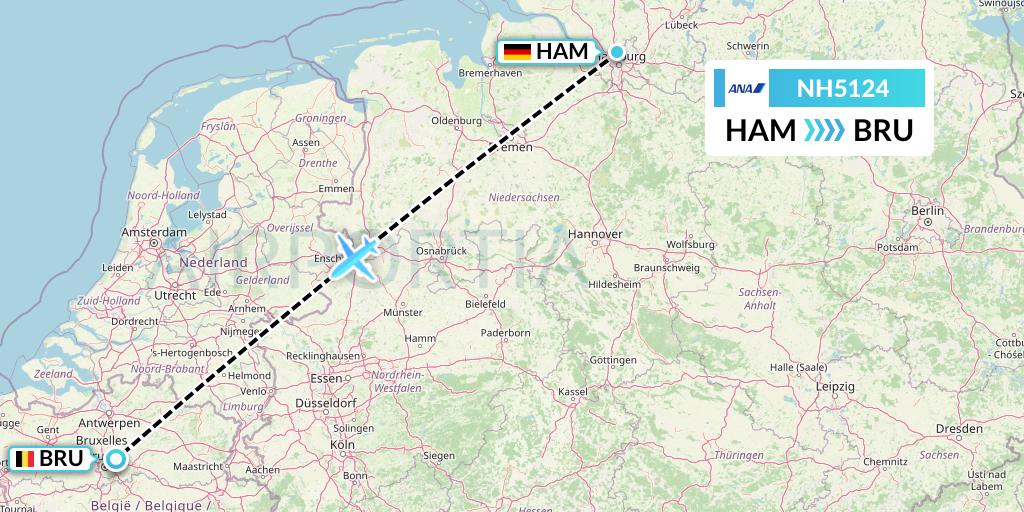 NH5124 All Nippon Airways Flight Map: Hamburg to Brussels