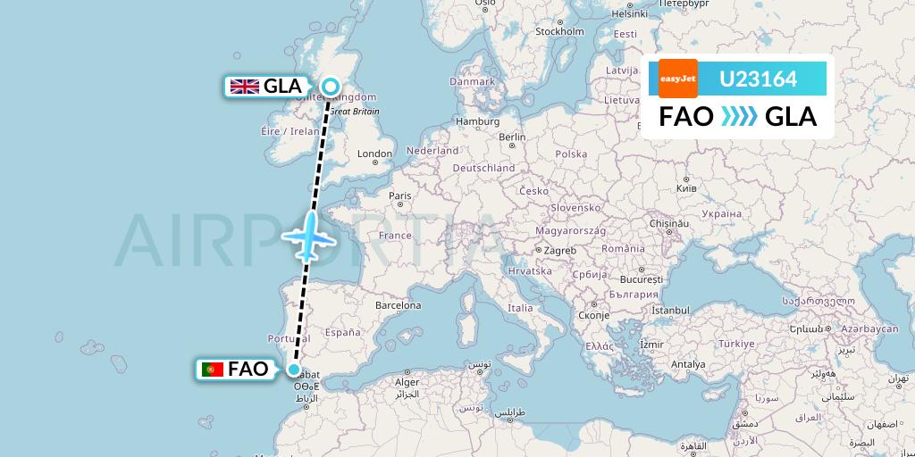 U23164 EasyJet Flight Map: Faro to Glasgow