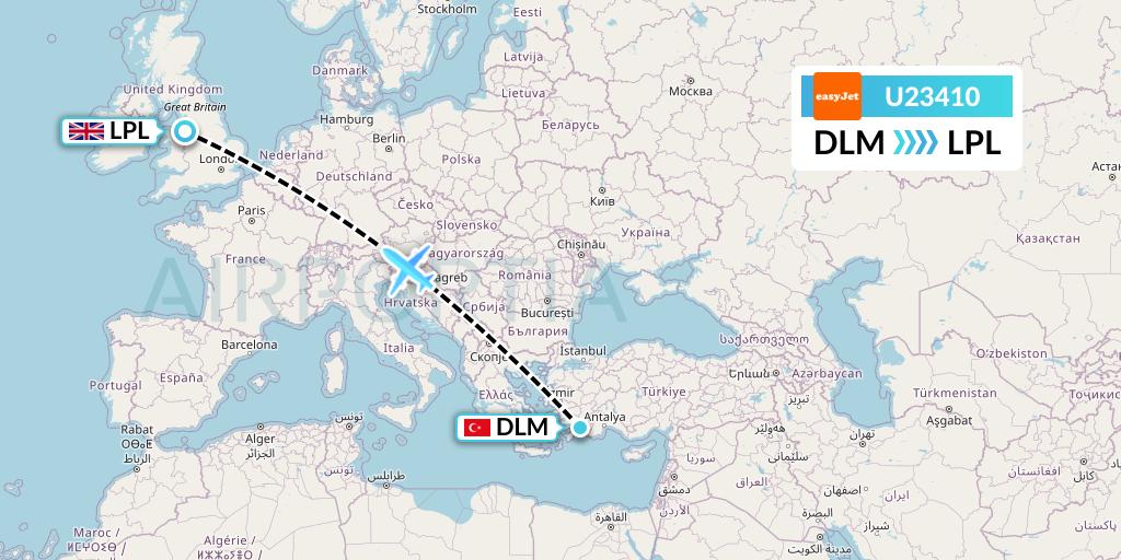 U23410 EasyJet Flight Map: Dalaman to Liverpool
