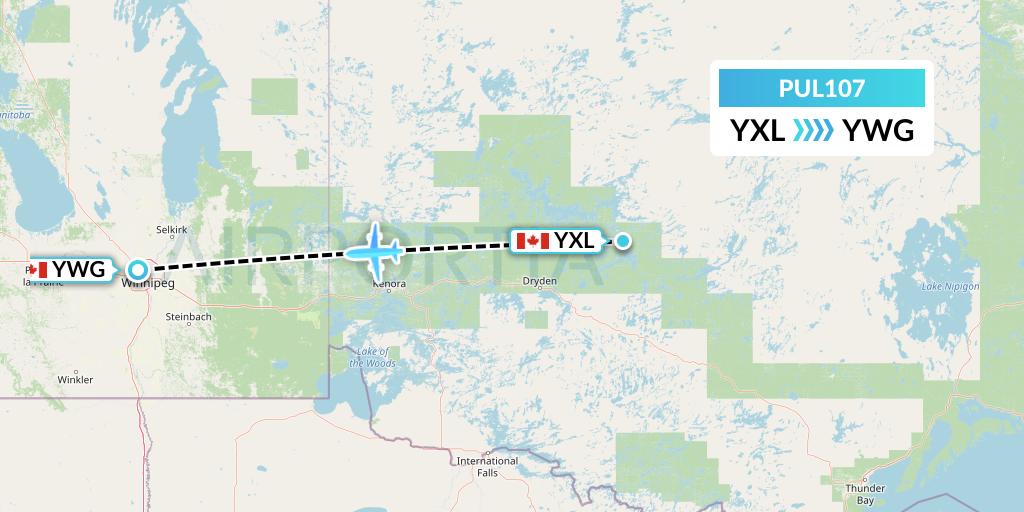 PUL107 Ornge Air Flight Map: Sioux Lookout to Winnipeg