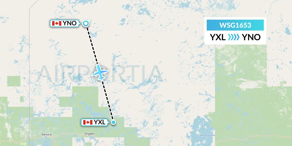 WSG1653 Wasaya Airways Flight Map: Sioux Lookout to North Spirit Lake
