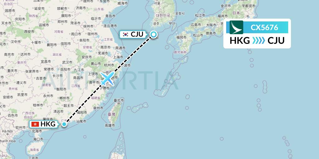 CX5676 Cathay Pacific Flight Map: Hong Kong to Jeju