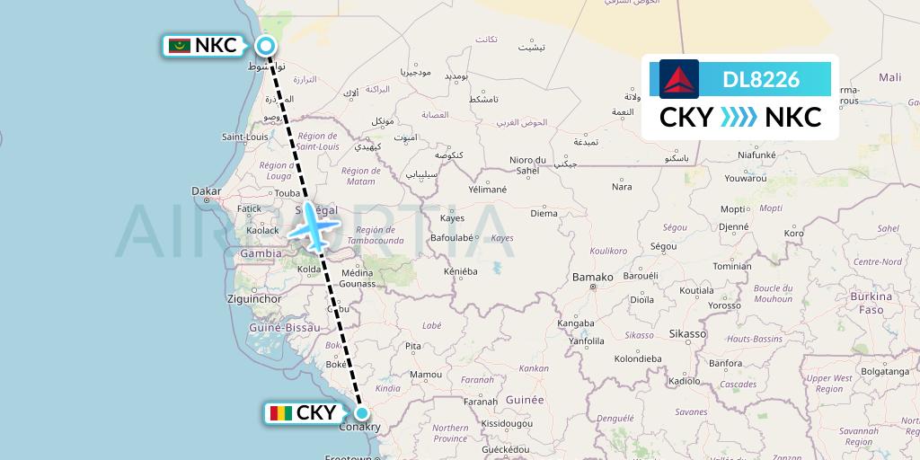 DL8226 Delta Air Lines Flight Map: Conakry to Nouakchott