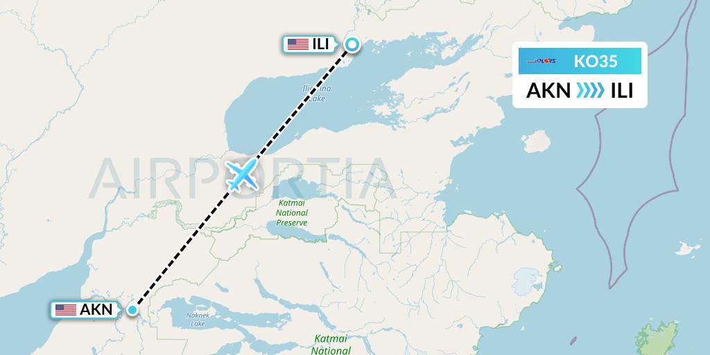 KO35 Komiaviatrans Flight Map: King Salmon to Iliamna