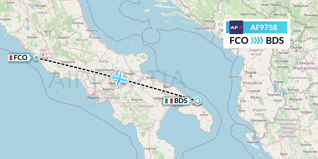 AF9758 Air France Flight Map: Rome to Brindisi