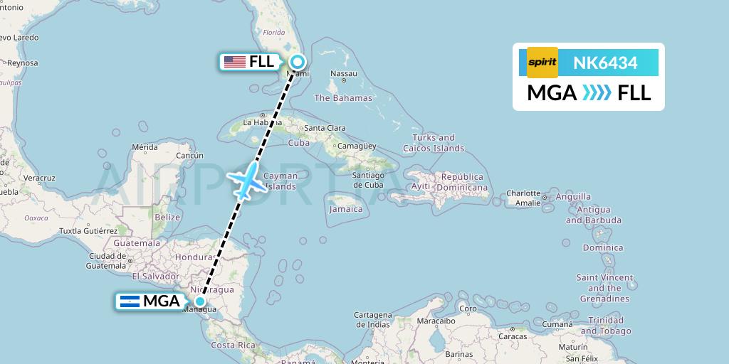 NK6434 Flight Status Spirit Airlines Managua to Fort Lauderdale (NKS6434)
