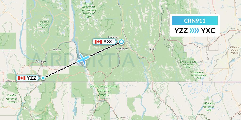 CRN911 Aerocaribbean Flight Map: Trail to Cranbrook