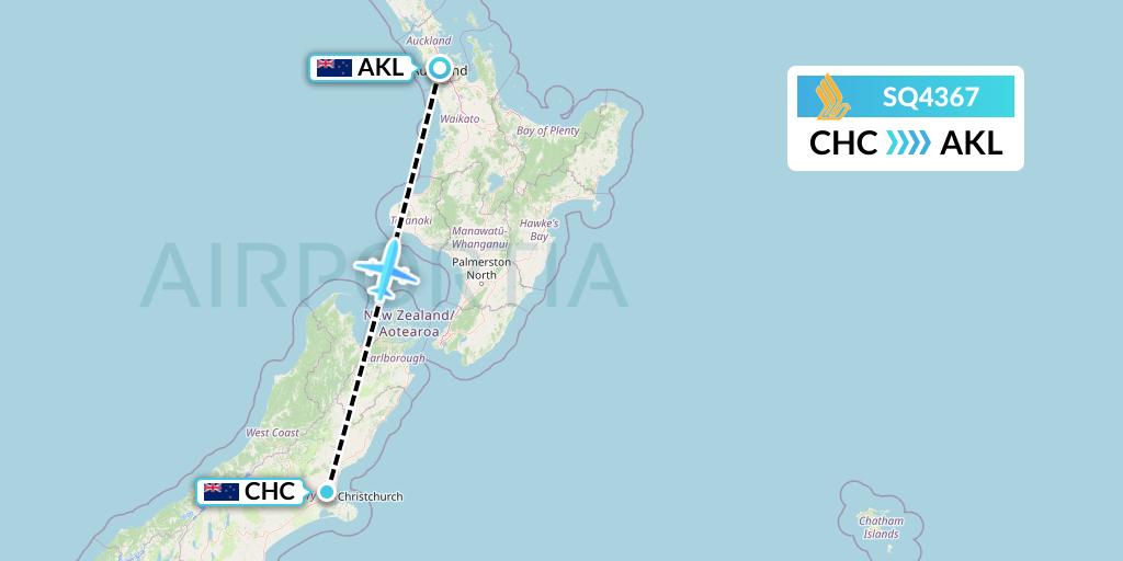 SQ4367 Singapore Airlines Flight Map: Christchurch to Auckland