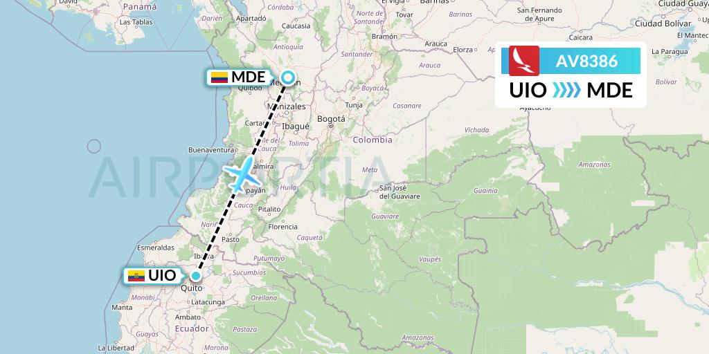 AV8386 Avianca Flight Map: Quito to Medellin