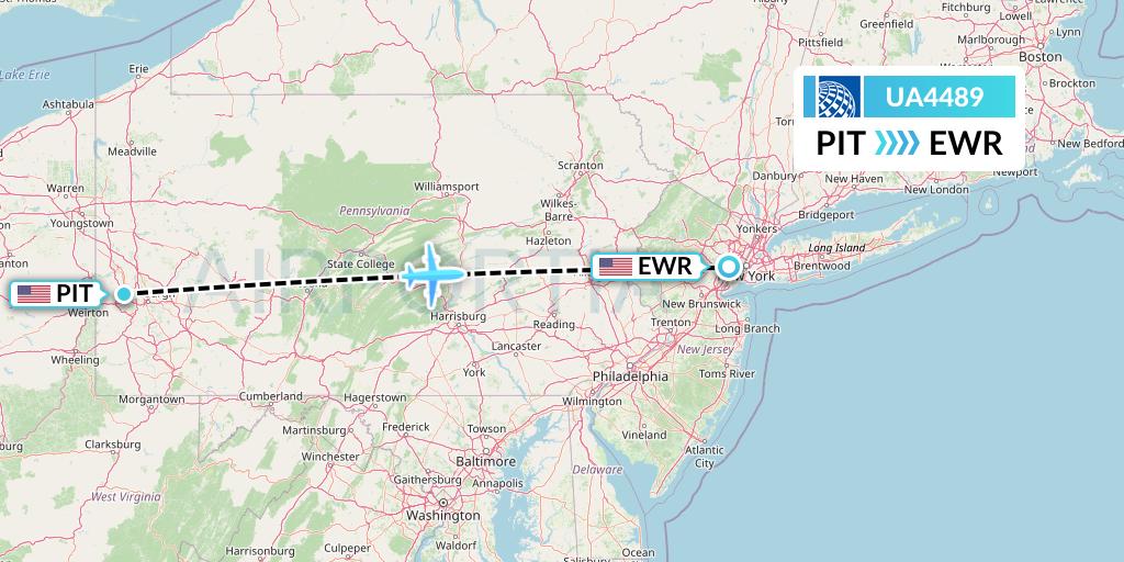UA4489 United Airlines Flight Map: Pittsburgh to New York