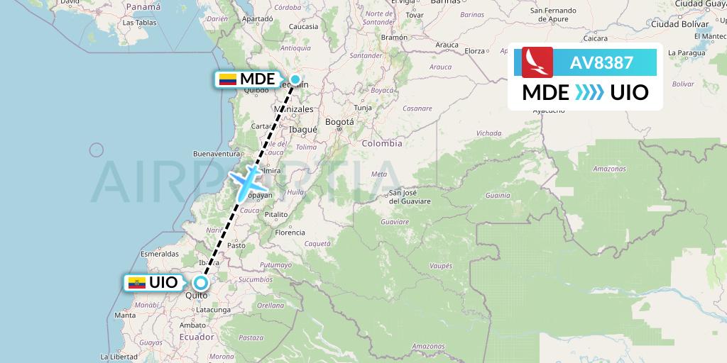 AV8387 Avianca Flight Map: Medellin to Quito