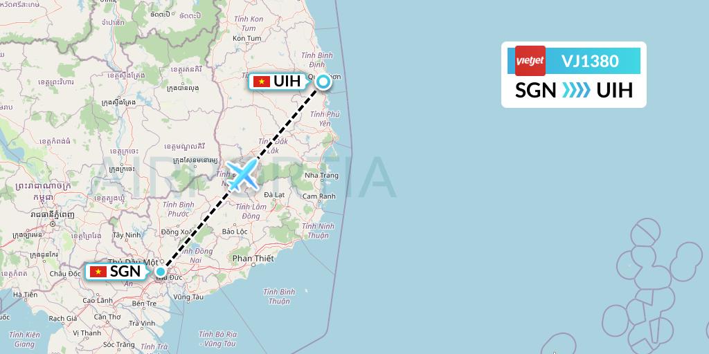 VJ1380 VietJet Air Flight Map: Ho Chi Minh City to Qui Nhon