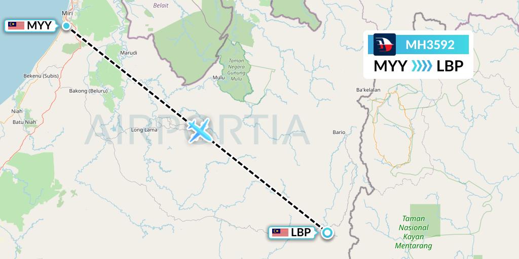 MH3592 Malaysia Airlines Flight Map: Miri to Long Banga