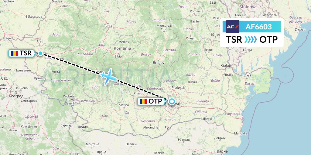 AF6603 Air France Flight Map: Timisoara to Bucharest