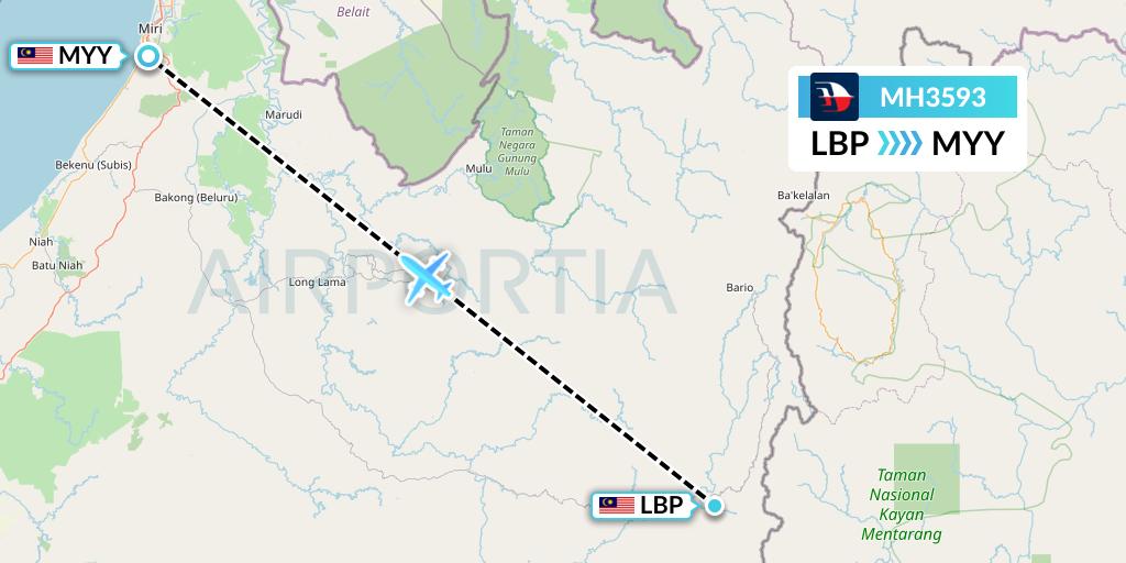 MH3593 Malaysia Airlines Flight Map: Long Banga to Miri