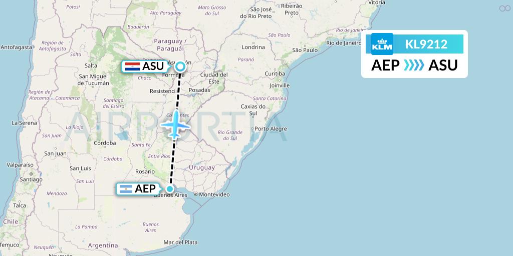 KL9212 KLM Flight Map: Buenos Aires to Asuncion