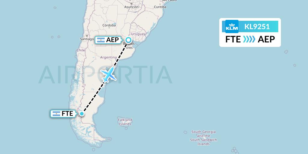 KL9251 KLM Flight Map: El Calafate to Buenos Aires