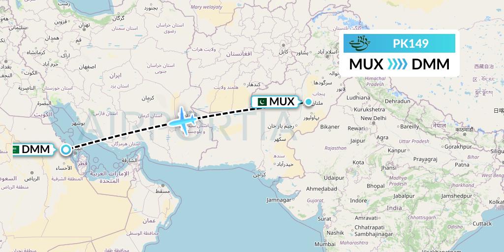 PK149 Pakistan International Airlines Flight Map: Multan to Dammam