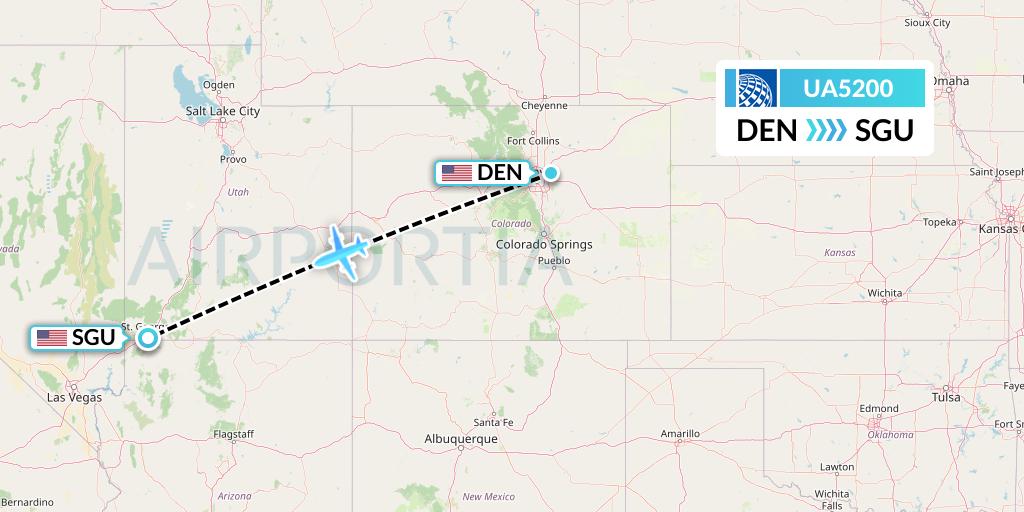 UA5200 United Airlines Flight Map: Denver to St. George