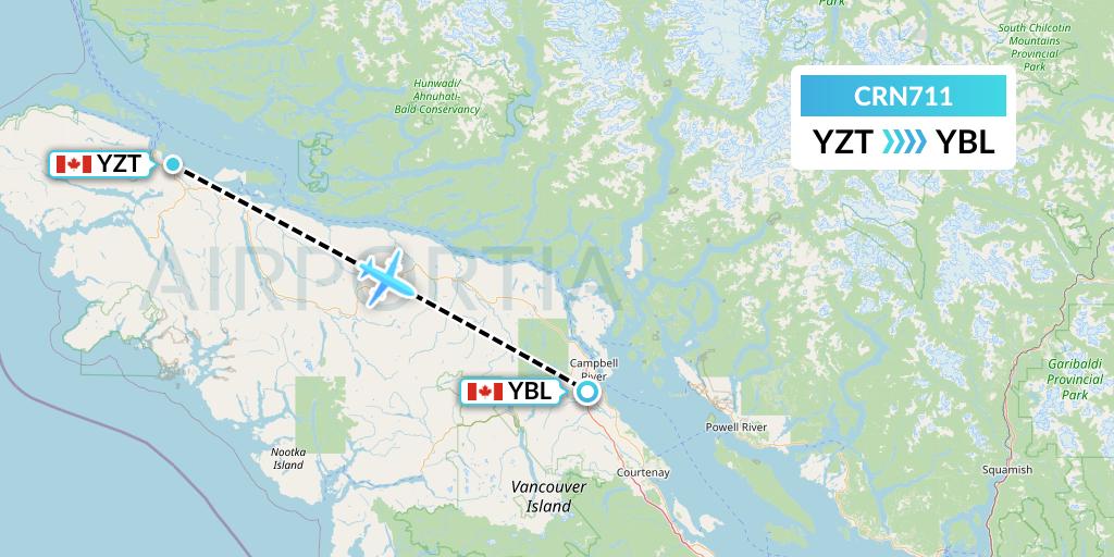 CRN711 Aerocaribbean Flight Map: Port Hardy to Campbell River