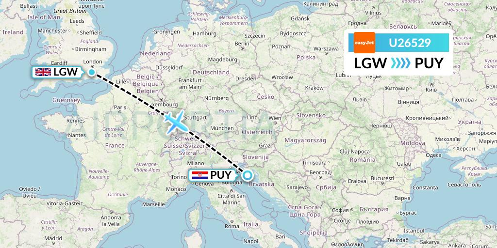 U26529 EasyJet Flight Map: London to Pula