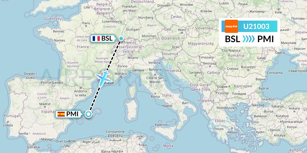 U21003 EasyJet Flight Map: Basel to Palma de Mallorca
