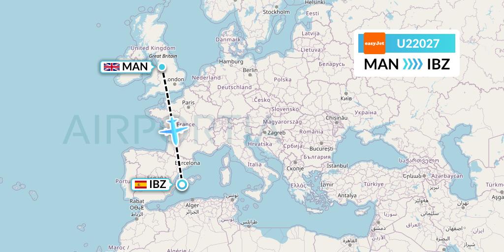 U22027 EasyJet Flight Map: Manchester to Ibiza