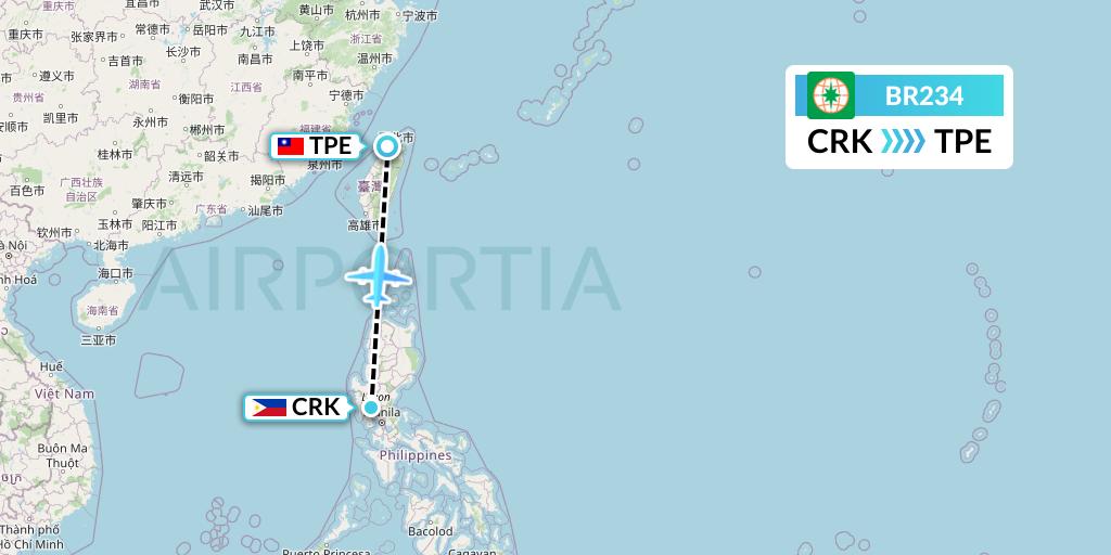 BR234 EVA Air Flight Map: Angeles City to Taipei