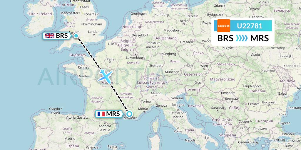 U22781 EasyJet Flight Map: Bristol to Marseille