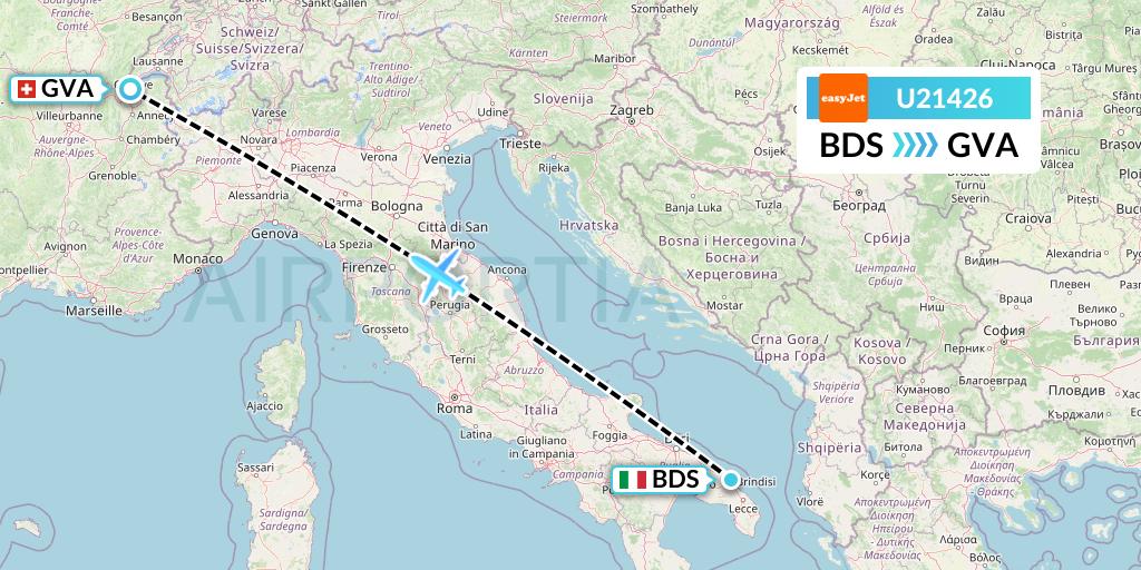 U21426 EasyJet Flight Map: Brindisi to Geneva