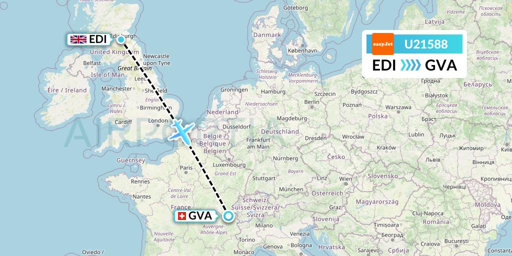 U21588 EasyJet Flight Map: Edinburgh to Geneva