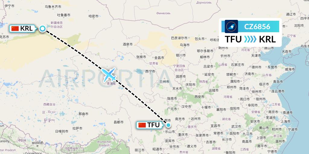 CZ6856 China Southern Airlines Flight Map: Chengdu to Korla
