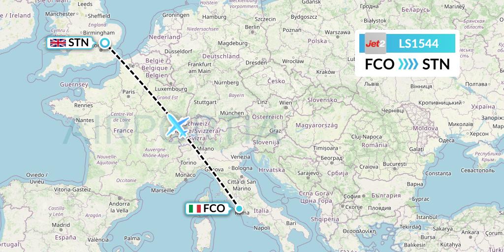 LS1544 Jet2 Flight Map: Rome to London