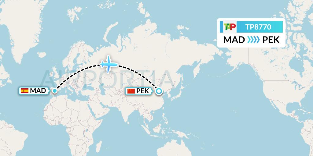 TP8770 TAP Portugal Flight Map: Madrid to Beijing