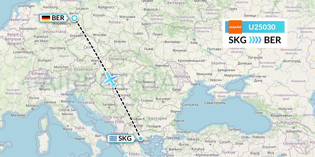U25030 EasyJet Flight Map: Thessaloniki to Berlin