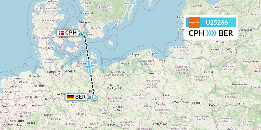 U25266 EasyJet Flight Map: Copenhagen to Berlin