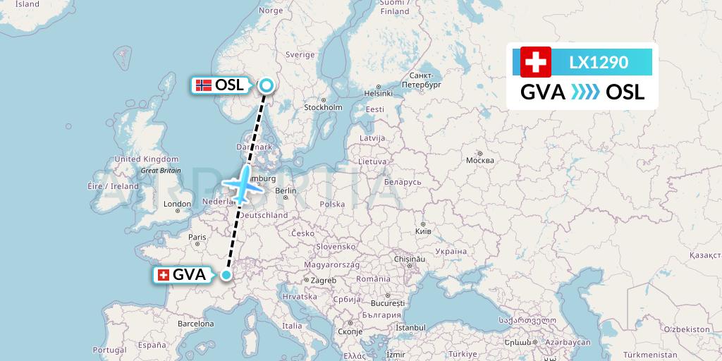 LX1290 Swiss Flight Map: Geneva to Oslo