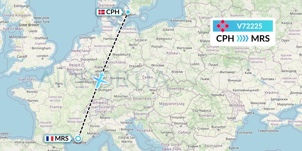 V72225 Volotea Flight Map: Copenhagen to Marseille