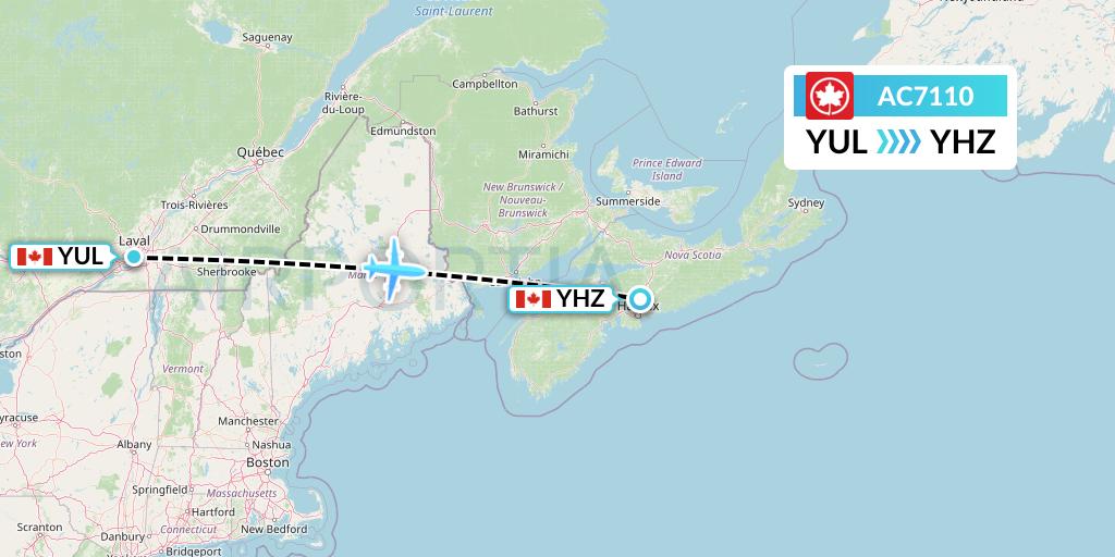 AC7110 Air Canada Flight Map: Montreal to Halifax