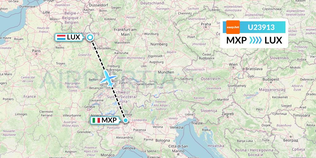 U23913 EasyJet Flight Map: Milan to Luxembourg