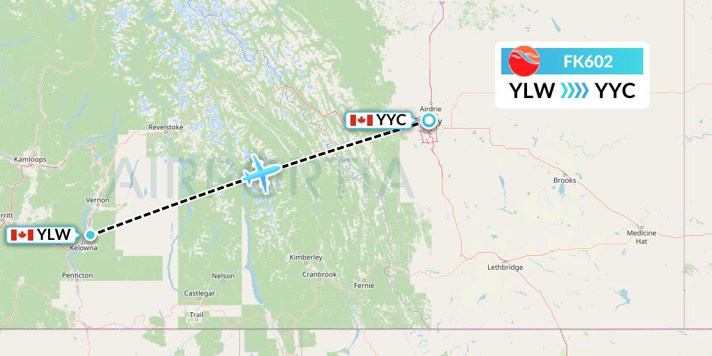 FK602 Kelowna Flightcraft Air Flight Map: Kelowna to Calgary