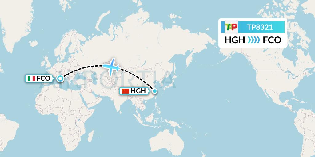 TP8321 TAP Portugal Flight Map: Hangzhou to Rome
