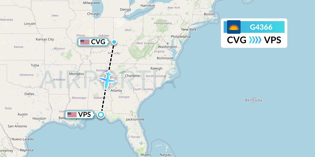 G4366 Allegiant Air Flight Map: Cincinnati to Valparaiso